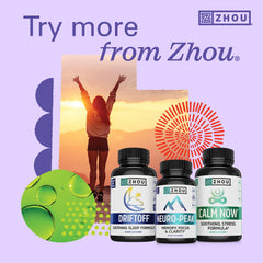Zhou Ashwagandha packaging with fermented reishi and black pepper highlighting immune support.