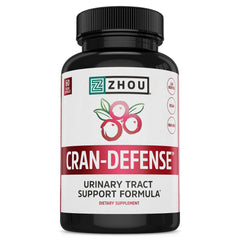 ZHOU Cran-Defense bottle front for daily urinary wellness support.