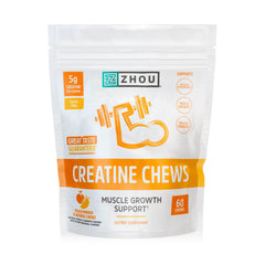 ZHOU Creatine Chews package front highlighting vegan, sugar-free formula for daily activity