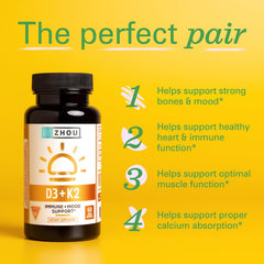 Zhou D3+K2 label emphasizes MK-7 and 5000 IU D3 potency.