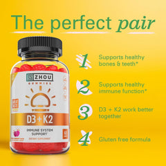 ZHOU D3+K2 gelatin-free gummies close-up showing dietary-friendly option