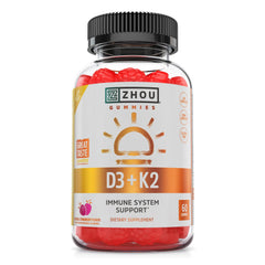 ZHOU D3+K2 gummies bottle highlighting immunity support for daily routine