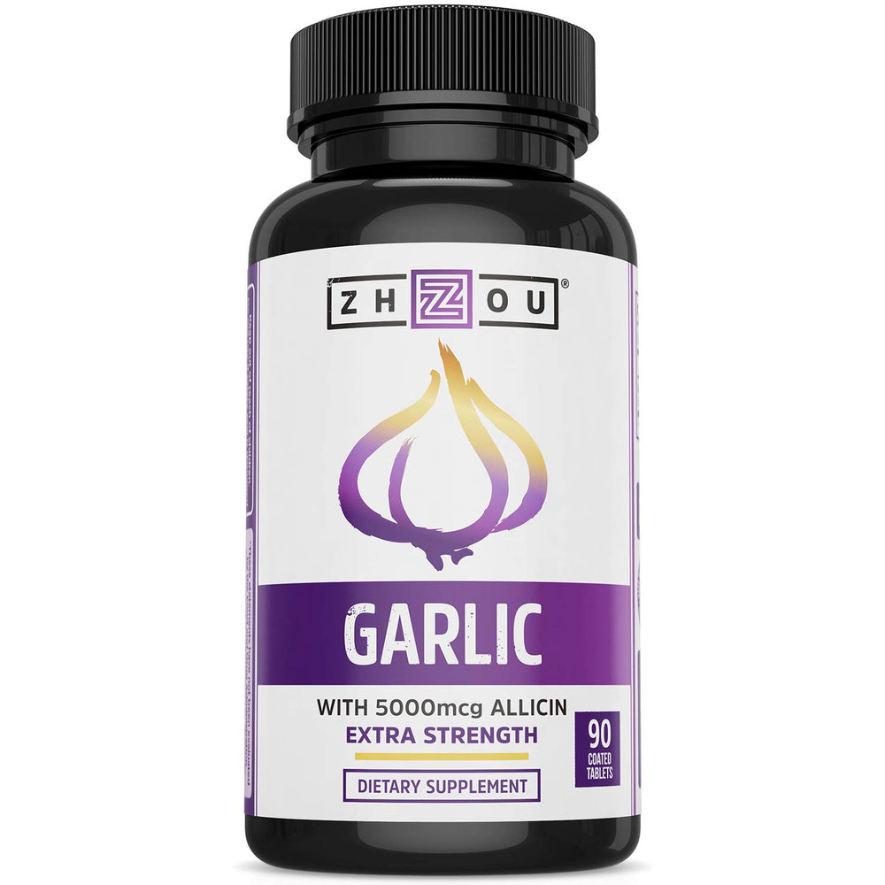 Zhou Garlic with Allicin bottle front showing odorless capsules for immune support