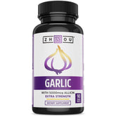 Zhou Garlic with Allicin bottle front showing odorless capsules for immune support
