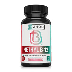 ZHOU Methyl B12 lozenges bottle for vegan energy support and focus.