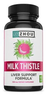 Zhou Milk Thistle bottle label showing liver support ingredients.
