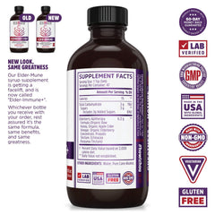 Zhou Nutrition Elder-Mune+ syrup label close-up emphasizing organic ingredients