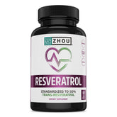 ZHOU Resveratrol bottle front, showcasing high-strength antioxidant support for healthy aging.