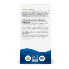 Close-up of Nordic Naturals Zinc Glycinate capsules highlighting chelated zinc.