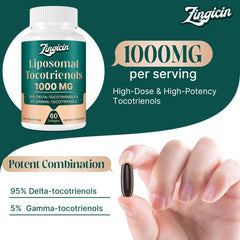 Zingicin Vitamin E Tocotrienols label close-up showcases purity and tocotrienol blend.