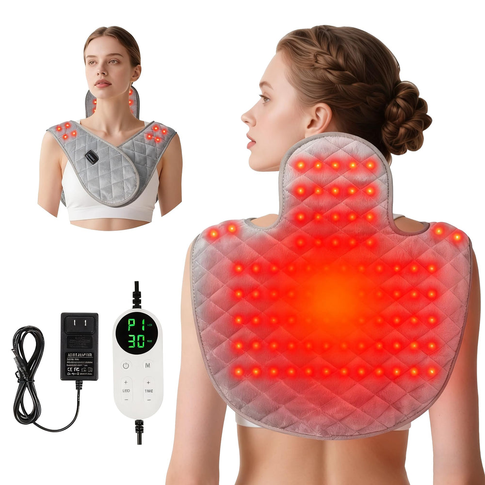 Ziptly red light therapy belt on shoulder delivers soothing warmth for tense muscles.