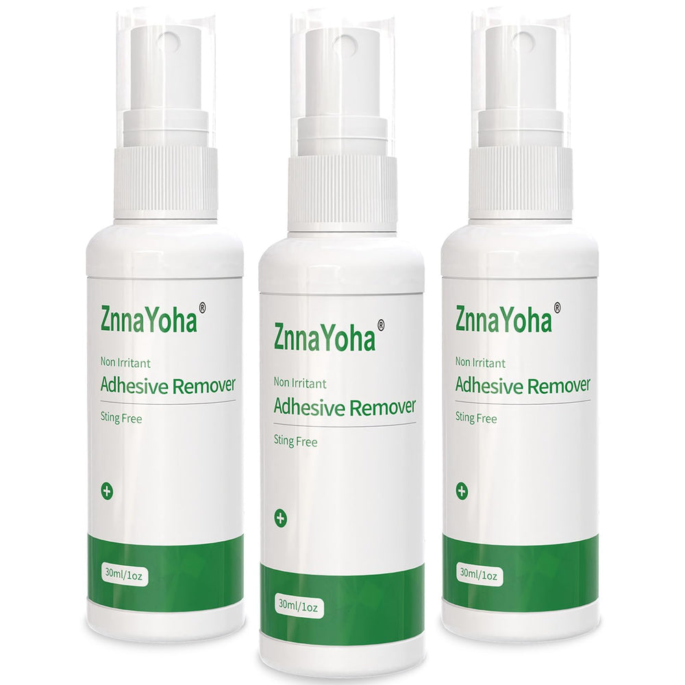 ZnnaYoha Adhesive Remover Spray bottle eases painless removal of stoma adhesives.