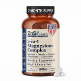 ZnS Health Magnesium Complex bottle with five-form blend for daily energy and calm.