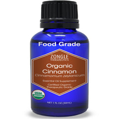 Zongle Therapeutics cinnamon leaf oil bottle for culinary use and flavor enhancement.