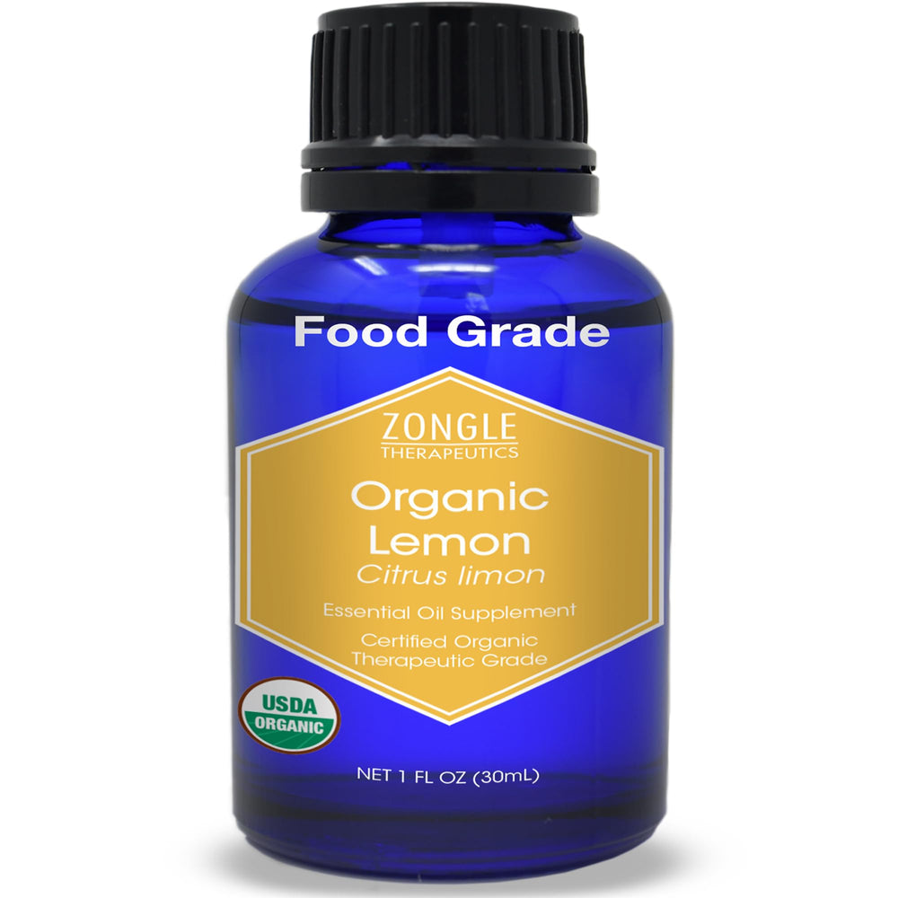 Zongle Therapeutics Lemon Essential Oil bottle for cooking and brightening desserts.