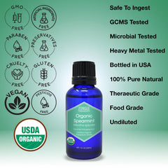 Zongle Therapeutics spearmint oil glass bottle highlights premium essential oil