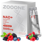 Zooone NAD+ liquid bottle demonstrates enhanced absorption for daily energy support.