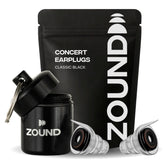 Zound high fidelity earplugs in concert case showing discreet protection and crisp sound