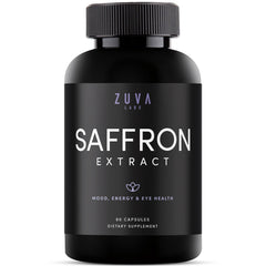 ZuvaLabs Ultra6 saffron capsules bottle for daily mood and eye support.