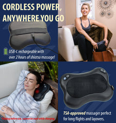 Zyllion cordless rechargeable massager is portable for travel or home use.