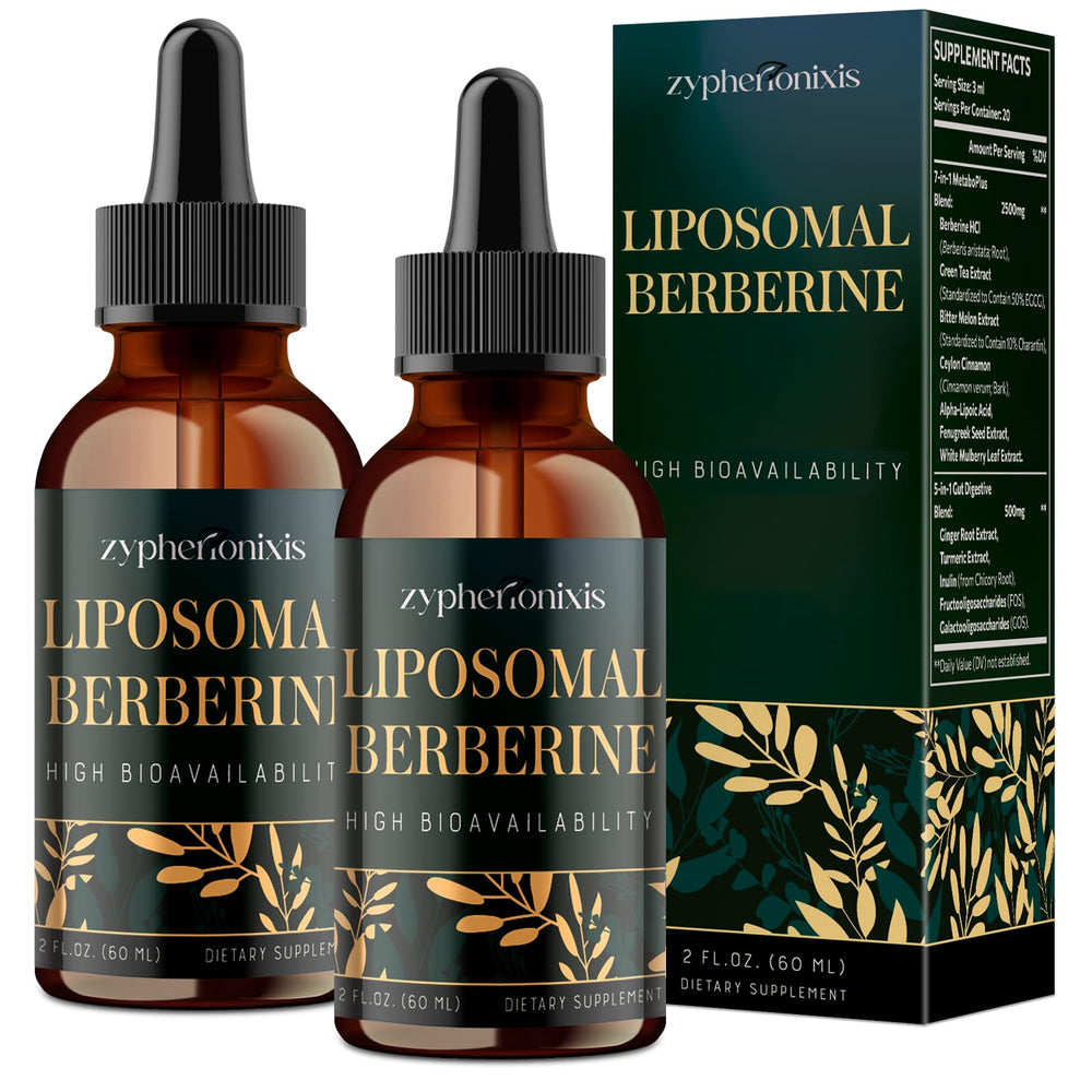 Zypherionixis liposomal berberine liquid bottle with high-dose daily wellness potential.