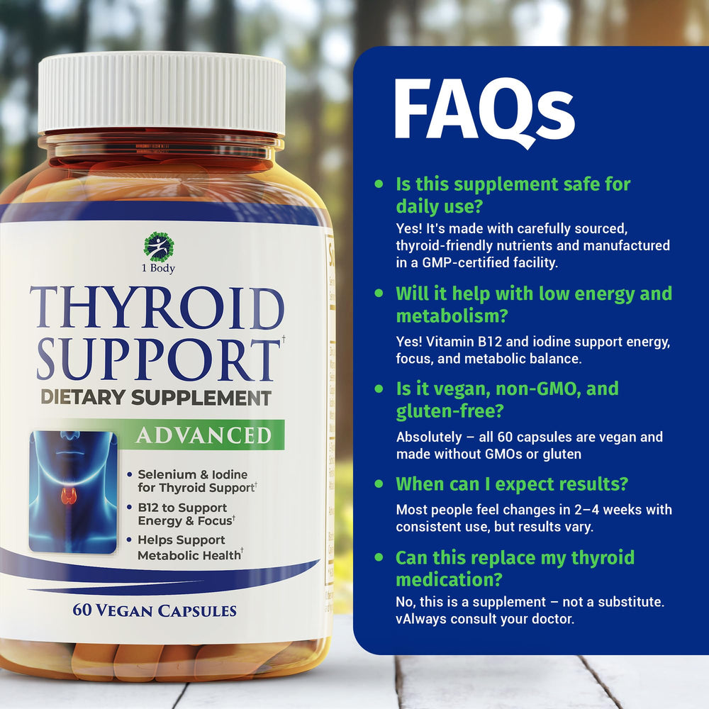 Morning routine scene with 1 Body Thyroid Support for daily energy.