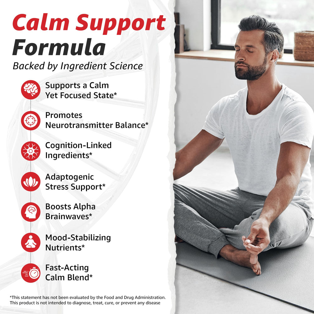 Natural flavor Calm Drops bottle on a surface for daily routine use.