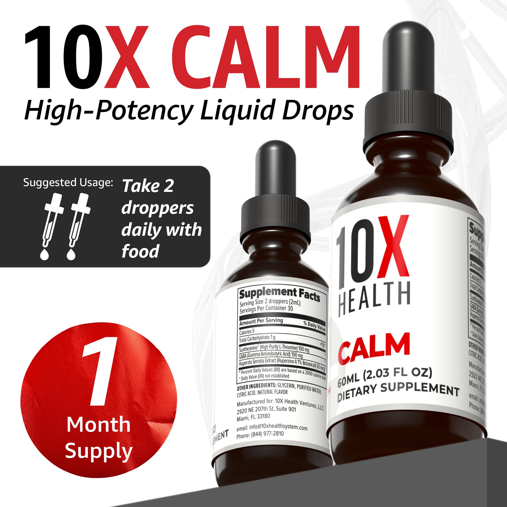 Calm Drops being poured to illustrate fast absorption and easy dosing.