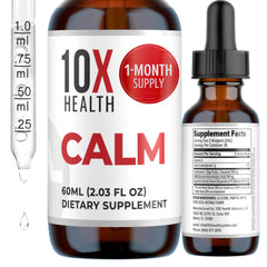 10X Health Calm L-Theanine Drops bottle with natural flavor for on-the-go calm.