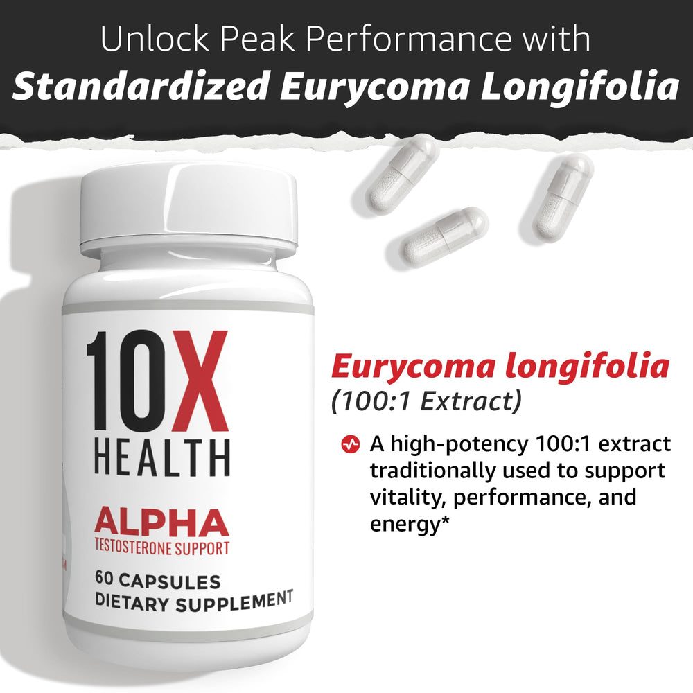 Label detail of 10X Health Alpha emphasizing ingredients and safety