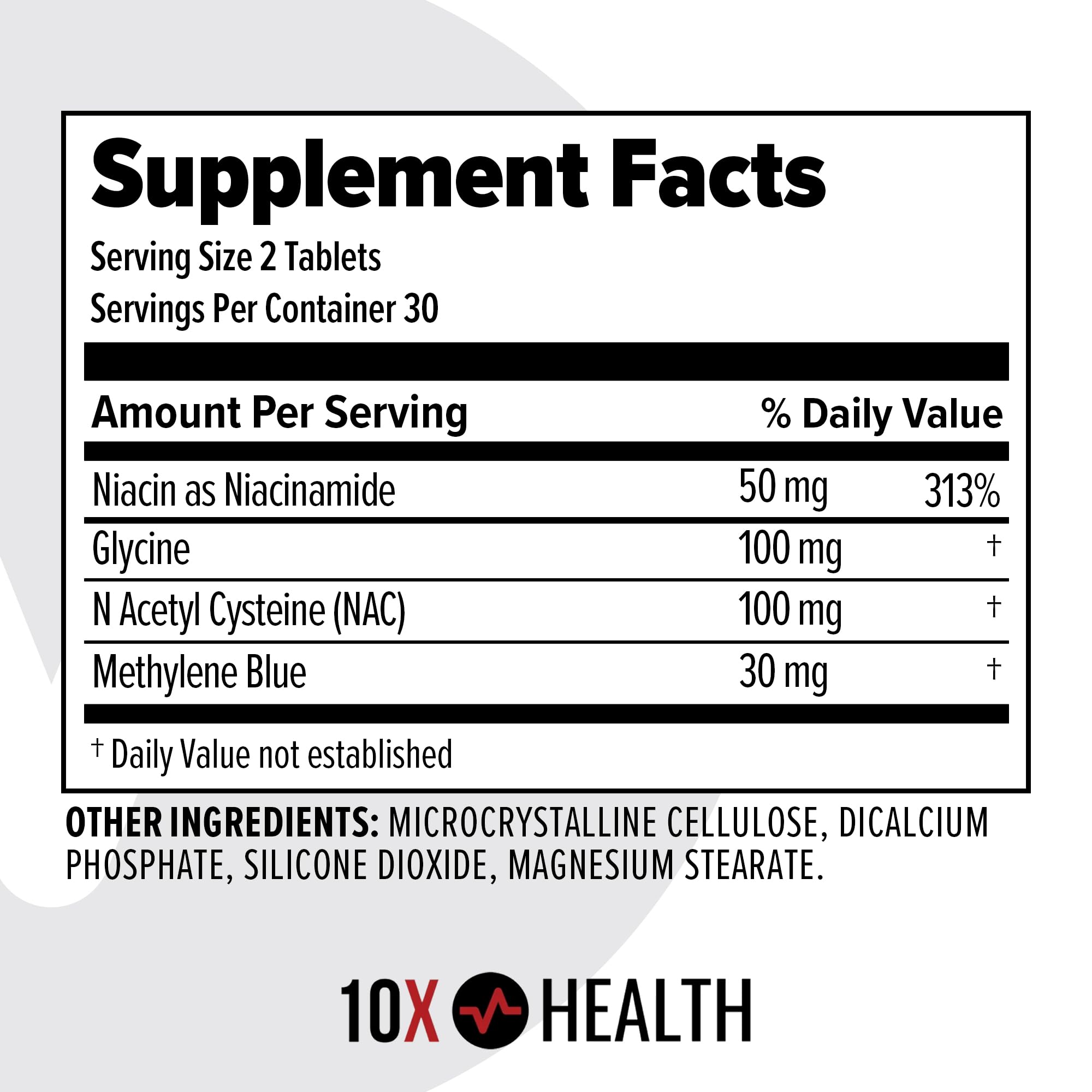 NAC ingredient detail from 10X Health System supplement