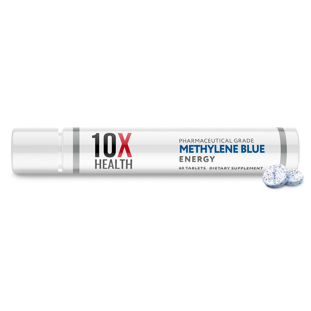 10X Health System methylene blue bottle showcasing premium energy support