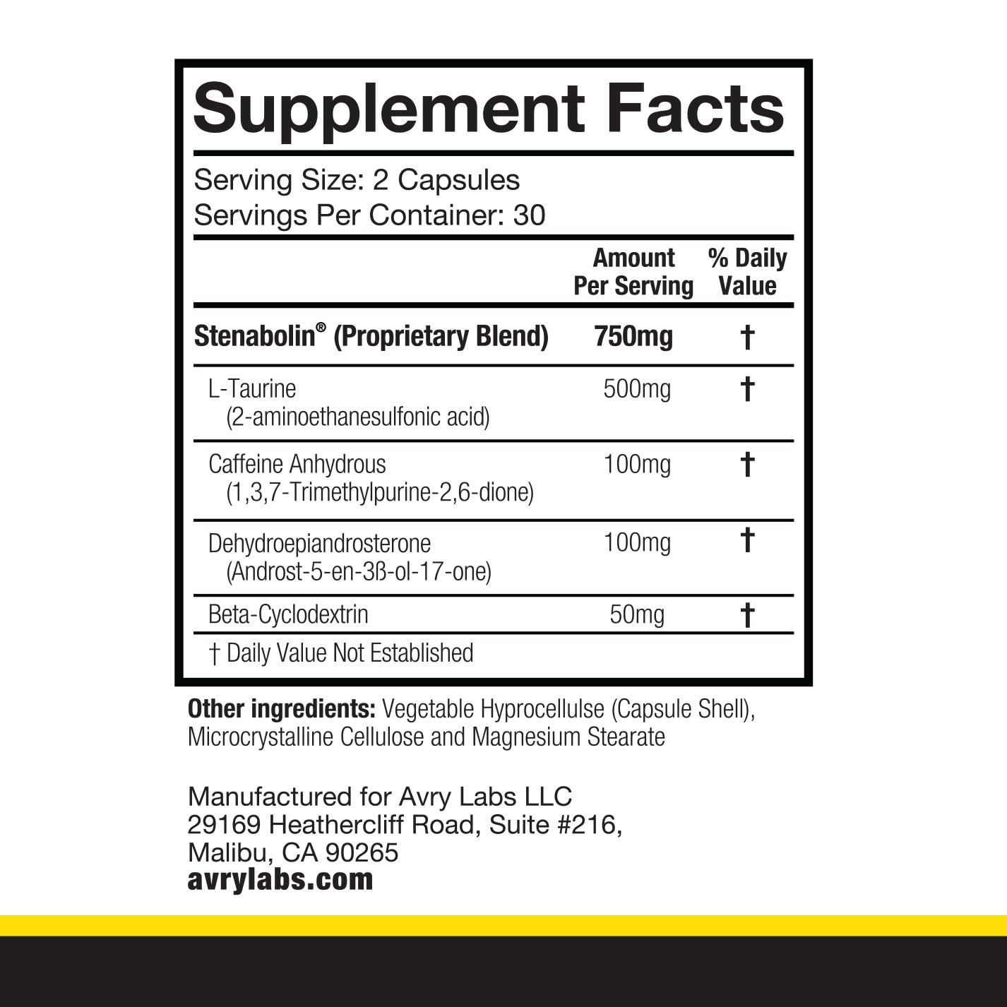 Vegan-friendly symbol on packaging of 17-BOL Avry Labs Extreme Anabolic