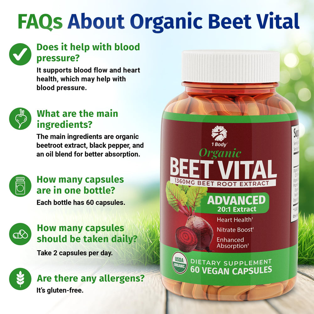 GMP-certified badge visible on 1 Body Beet Vital packaging