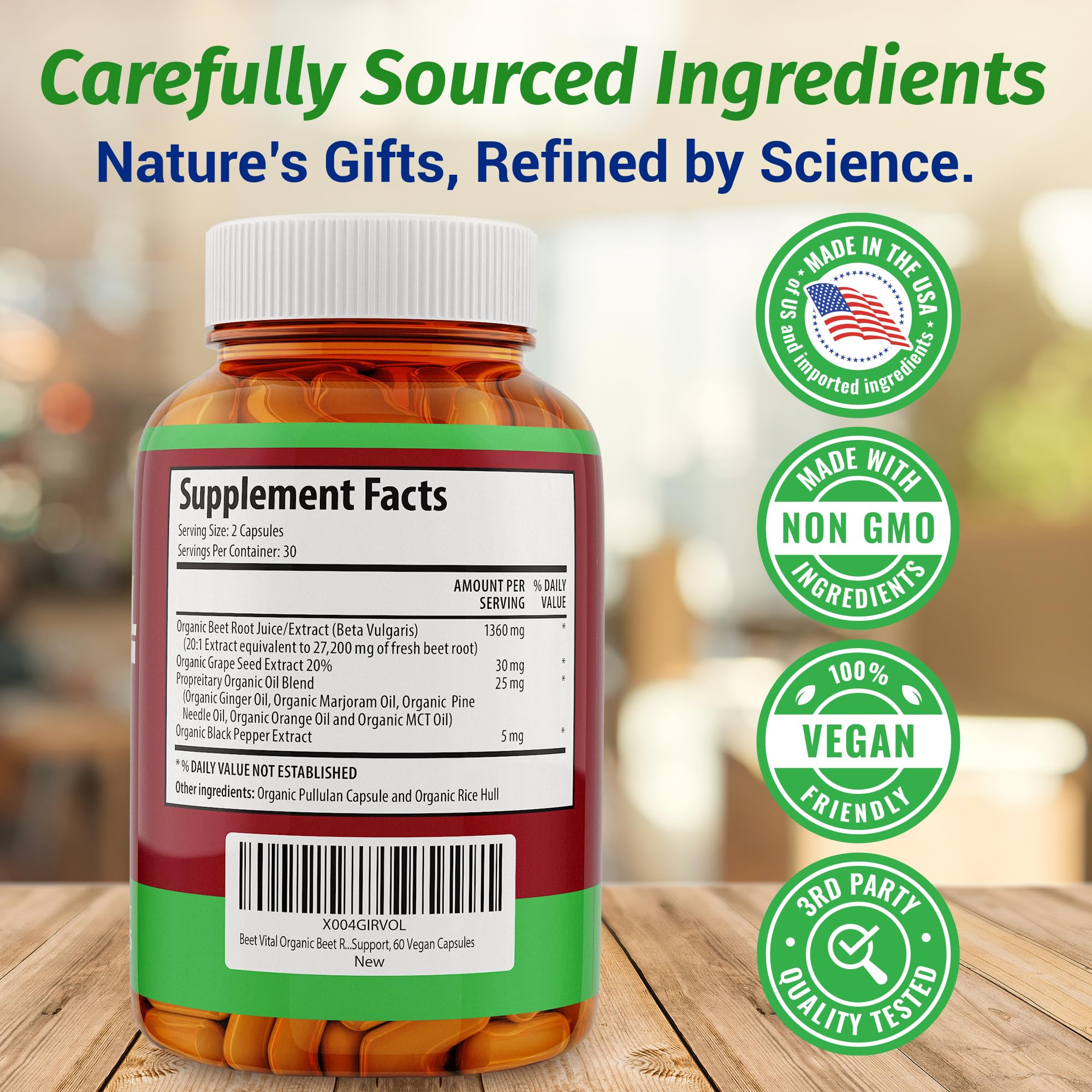 The label mentions organic ingredients, including black pepper extract for absorption