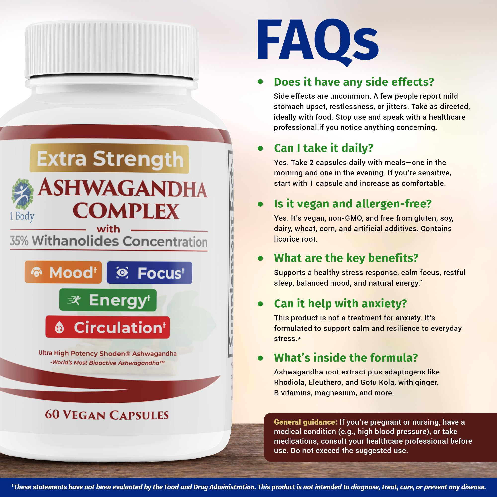 1Body Shoden Ashwagandha vegan capsules icon indicating plant-based formula.