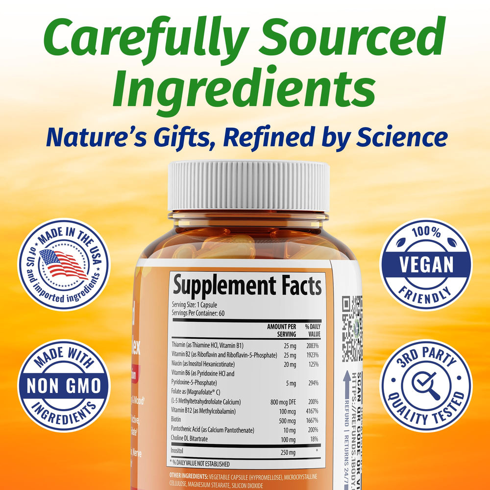 1 Body Vitamin B Complex daily-use scene on a kitchen counter.