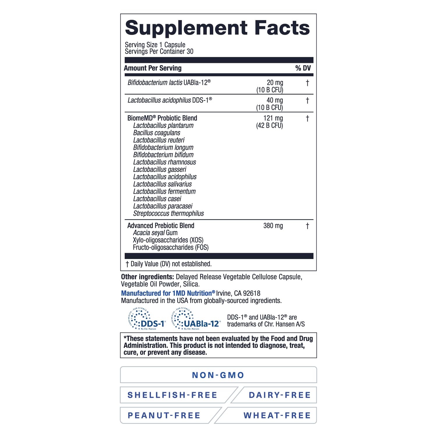 1MD BiomeMD Probiotics capsules-in-hand suggests portable daily support on the go.