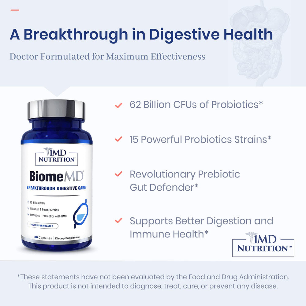 1MD BiomeMD Probiotics packaging-box communicates clinical grade formulation for trust.