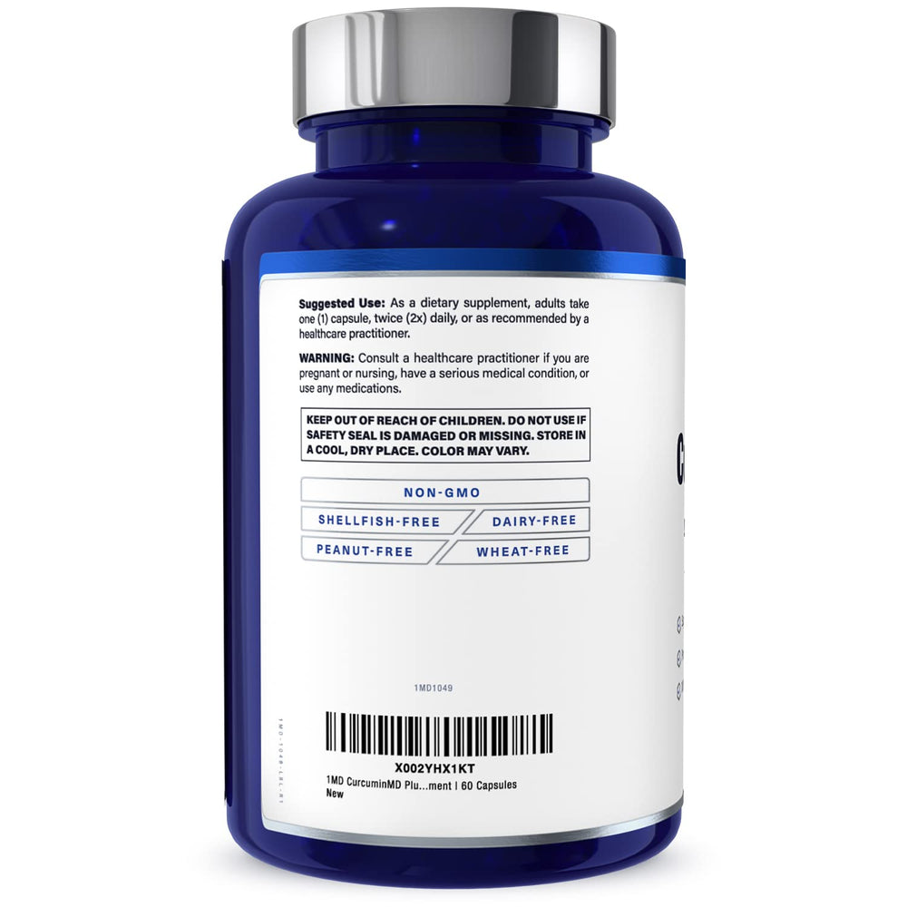 1MD CurcuminMD Plus label closeup showcasing product benefits