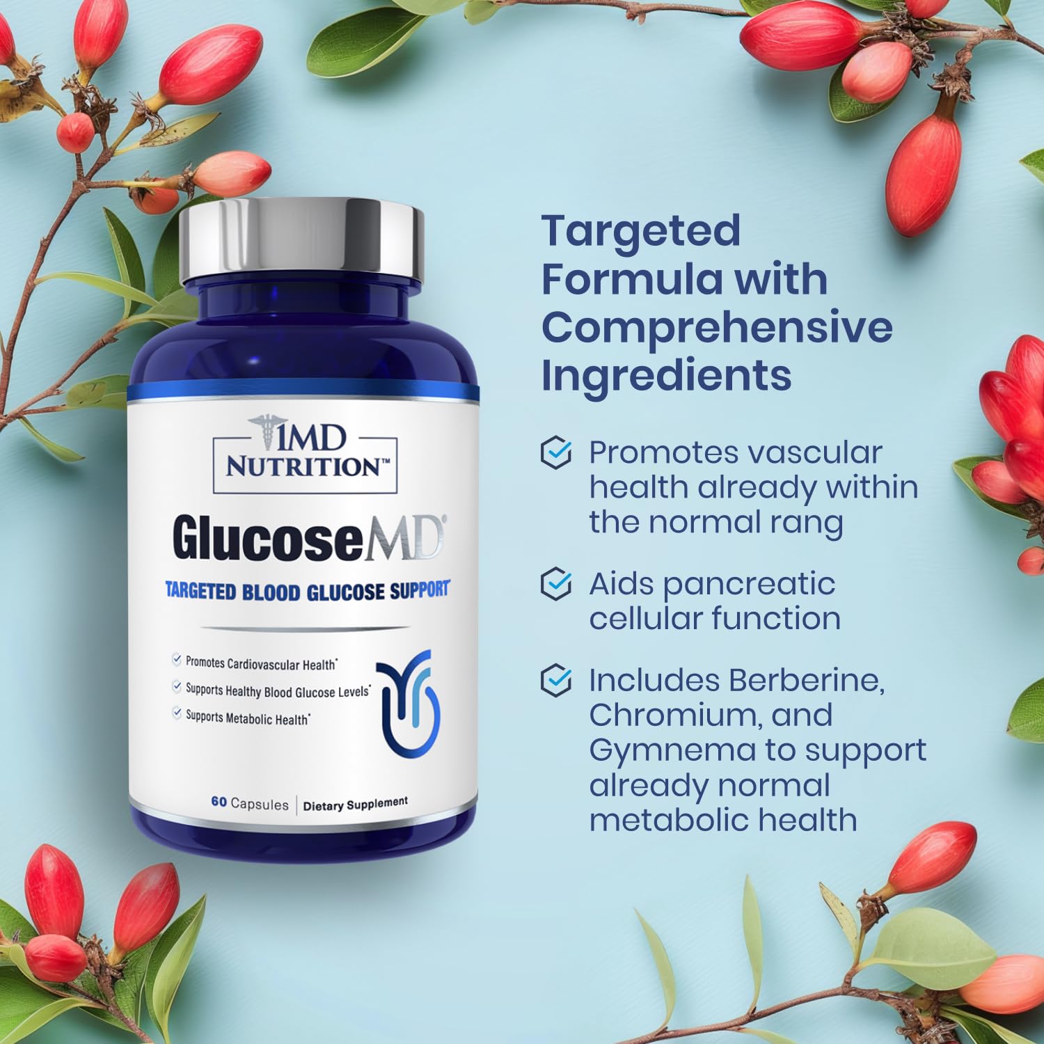 1MD Nutrition Chromium-Berberine-Neem label – highlights metabolic wellness ingredients
