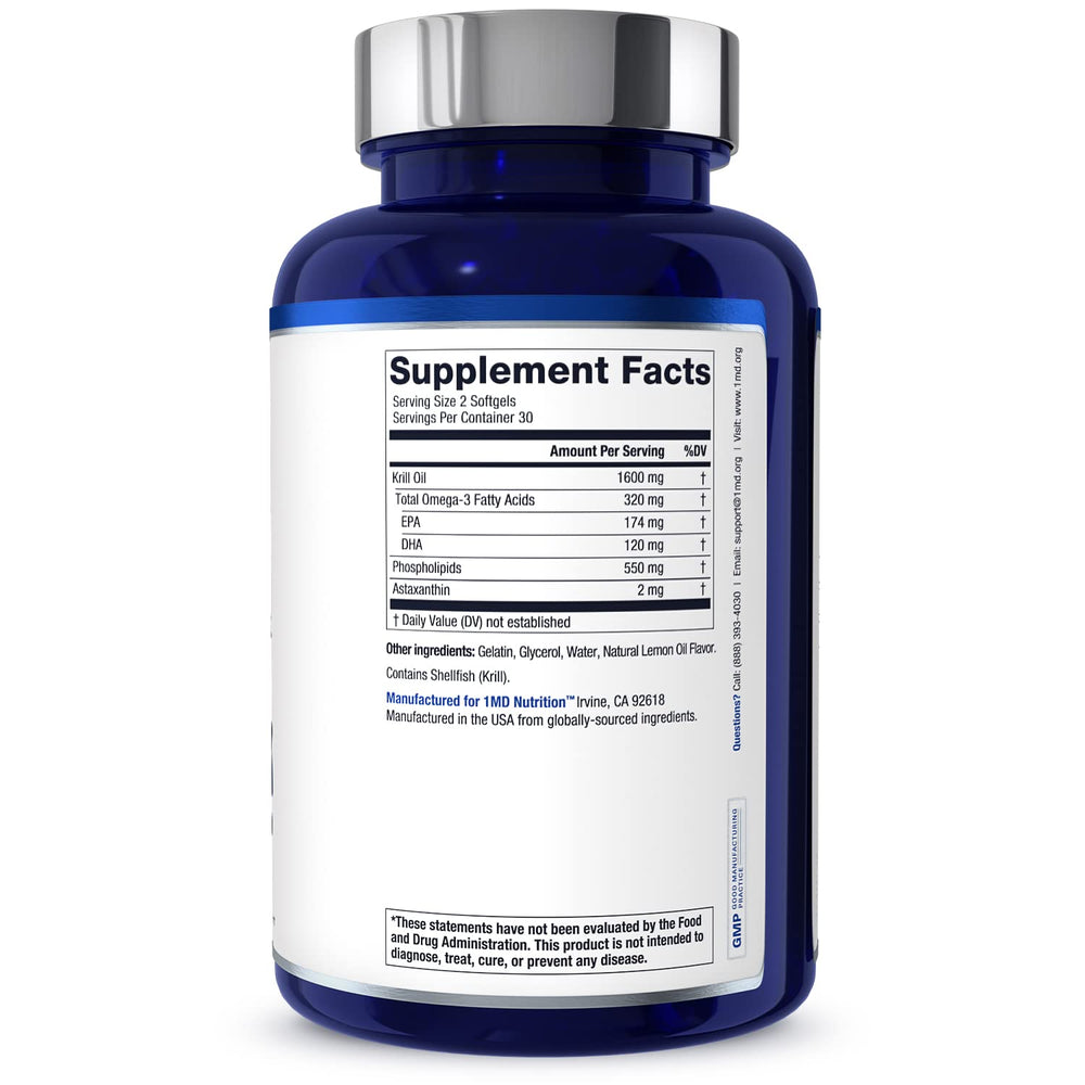1MD KrillMD bottle on kitchen counter for daily wellness routine