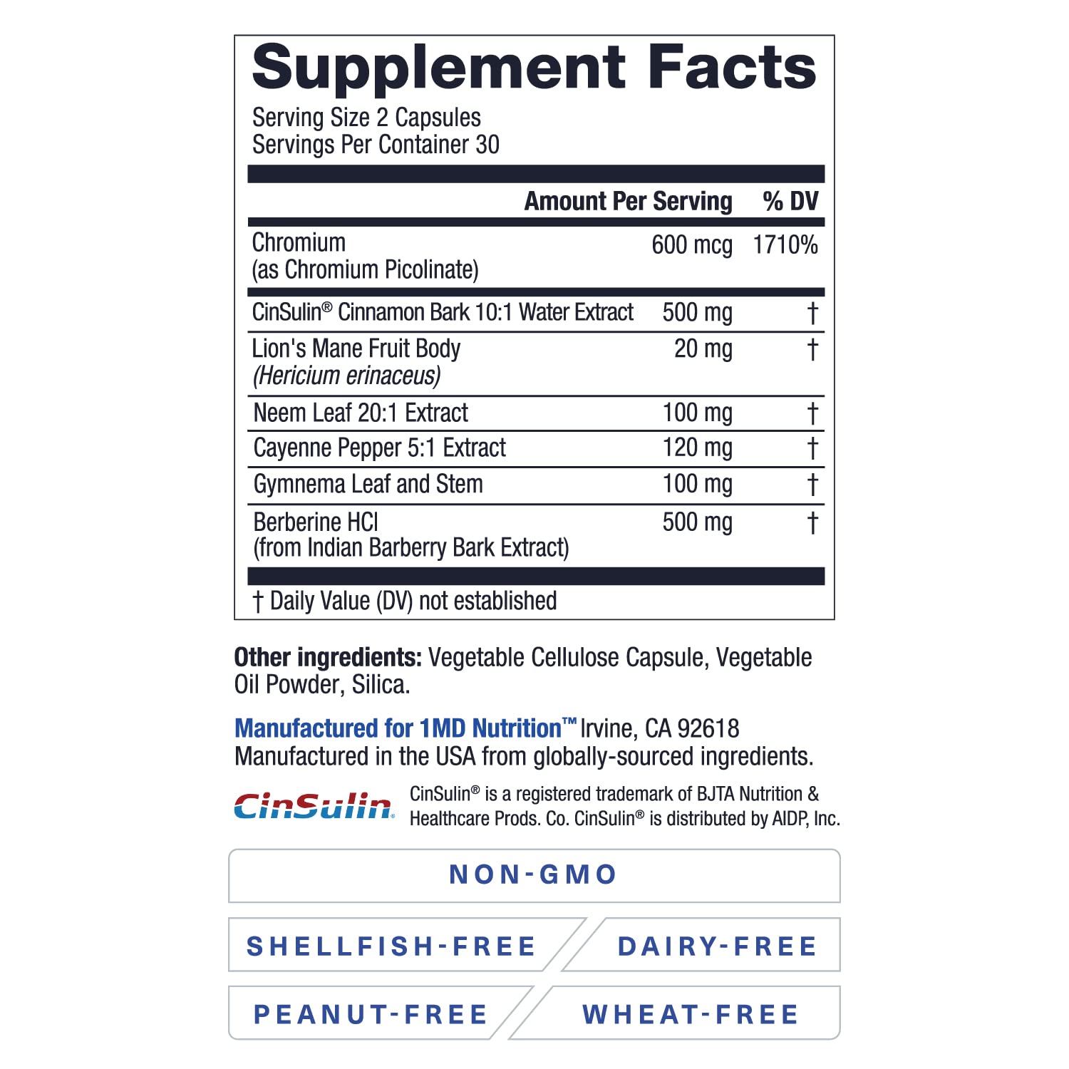 1MD Nutrition Lion's Mane mushroom capsules – premium nootropic-inspired option