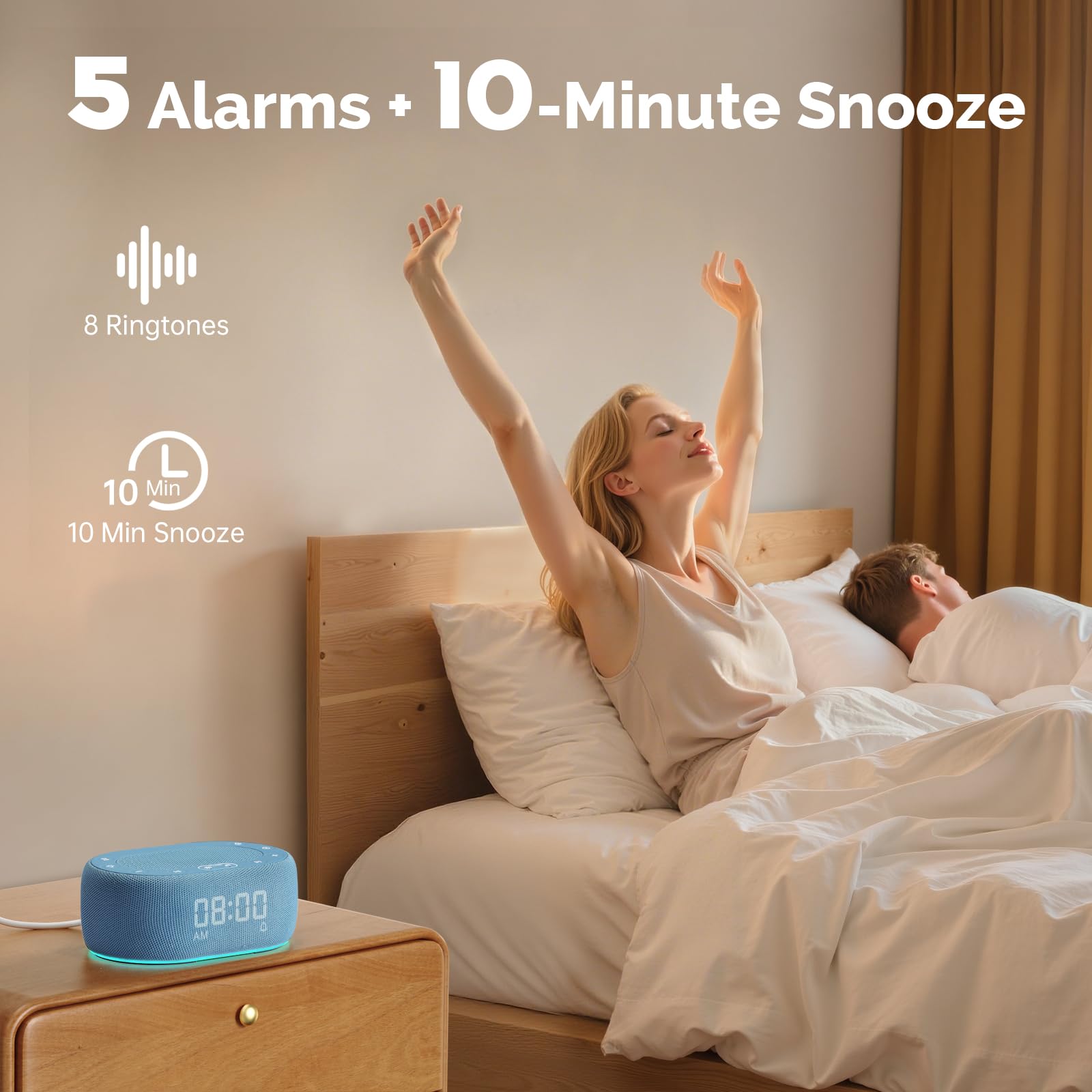1Mii 7-color dimmable night light enhances bedtime mood.