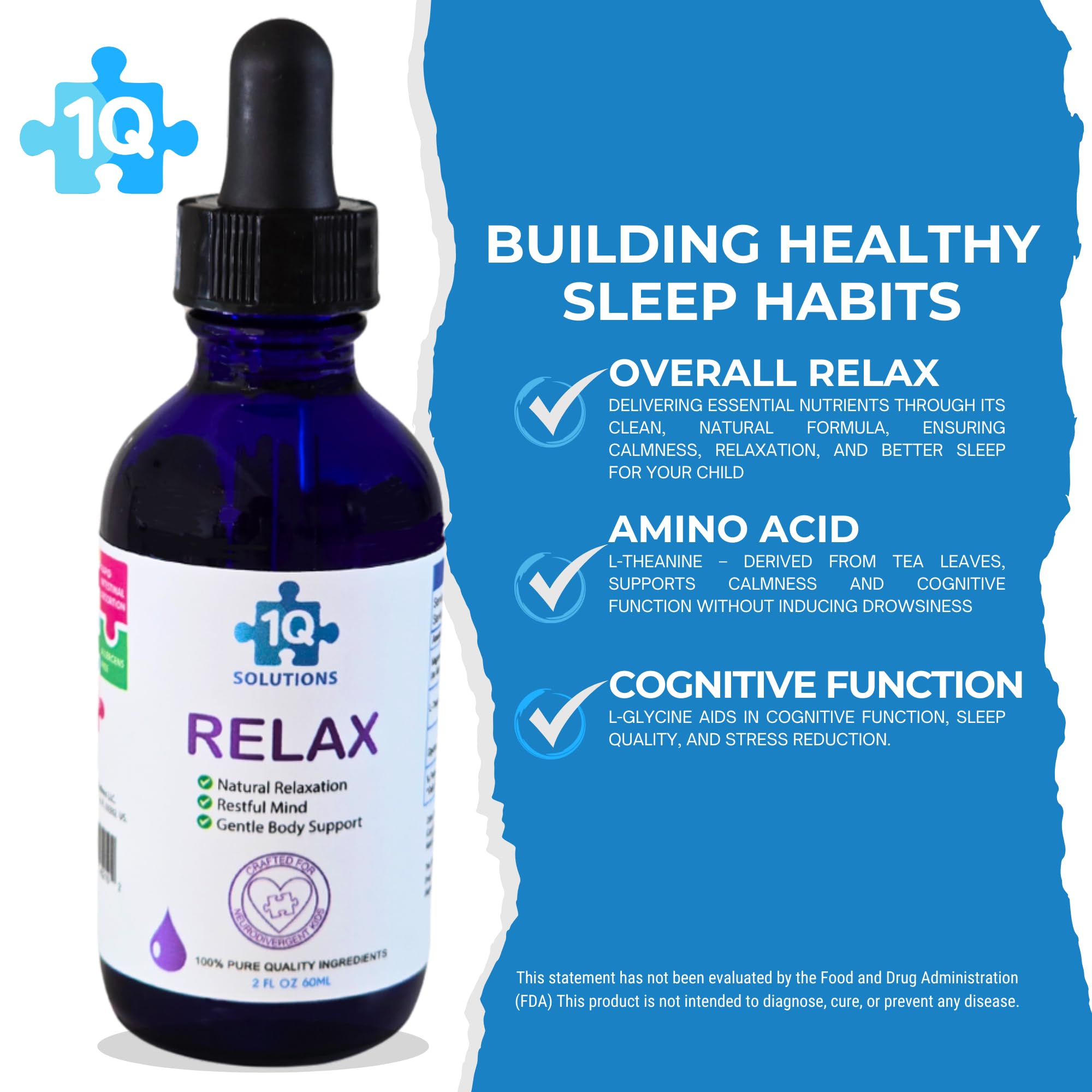 1Q Relax cherry-flavored drops for easy bedtime calm and smooth swallowing.