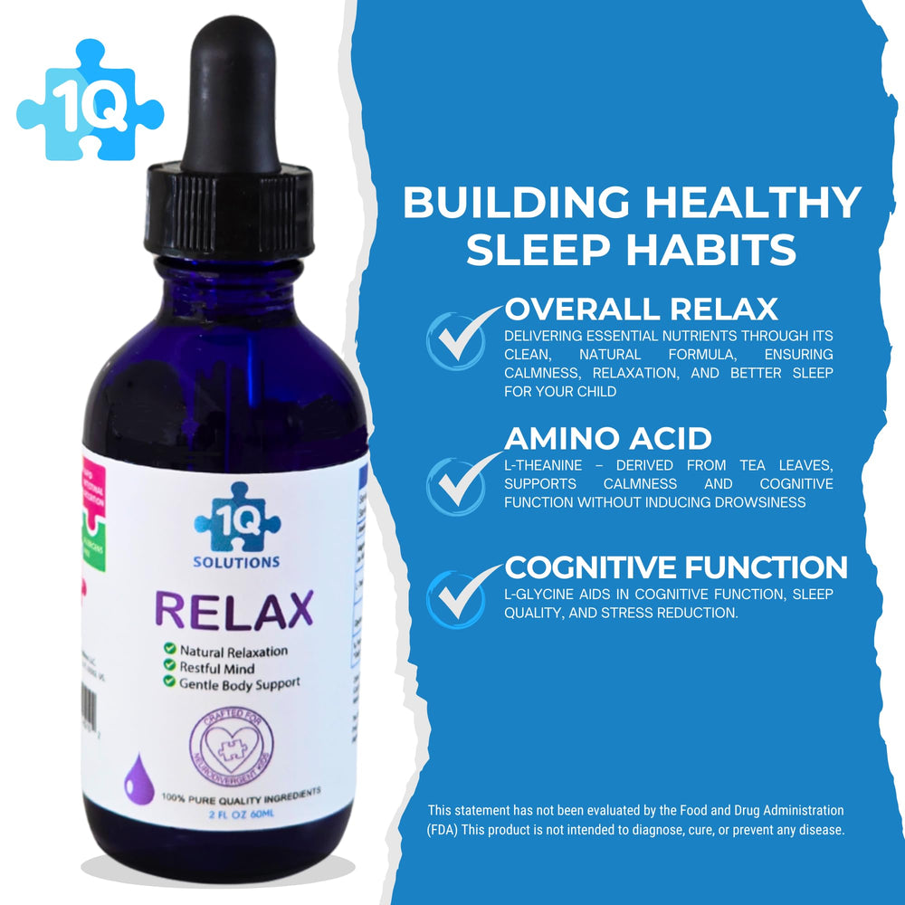 1Q Relax cherry-flavored drops for easy bedtime calm and smooth swallowing.