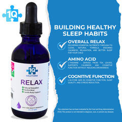1Q Relax cherry-flavored drops for easy bedtime calm and smooth swallowing.