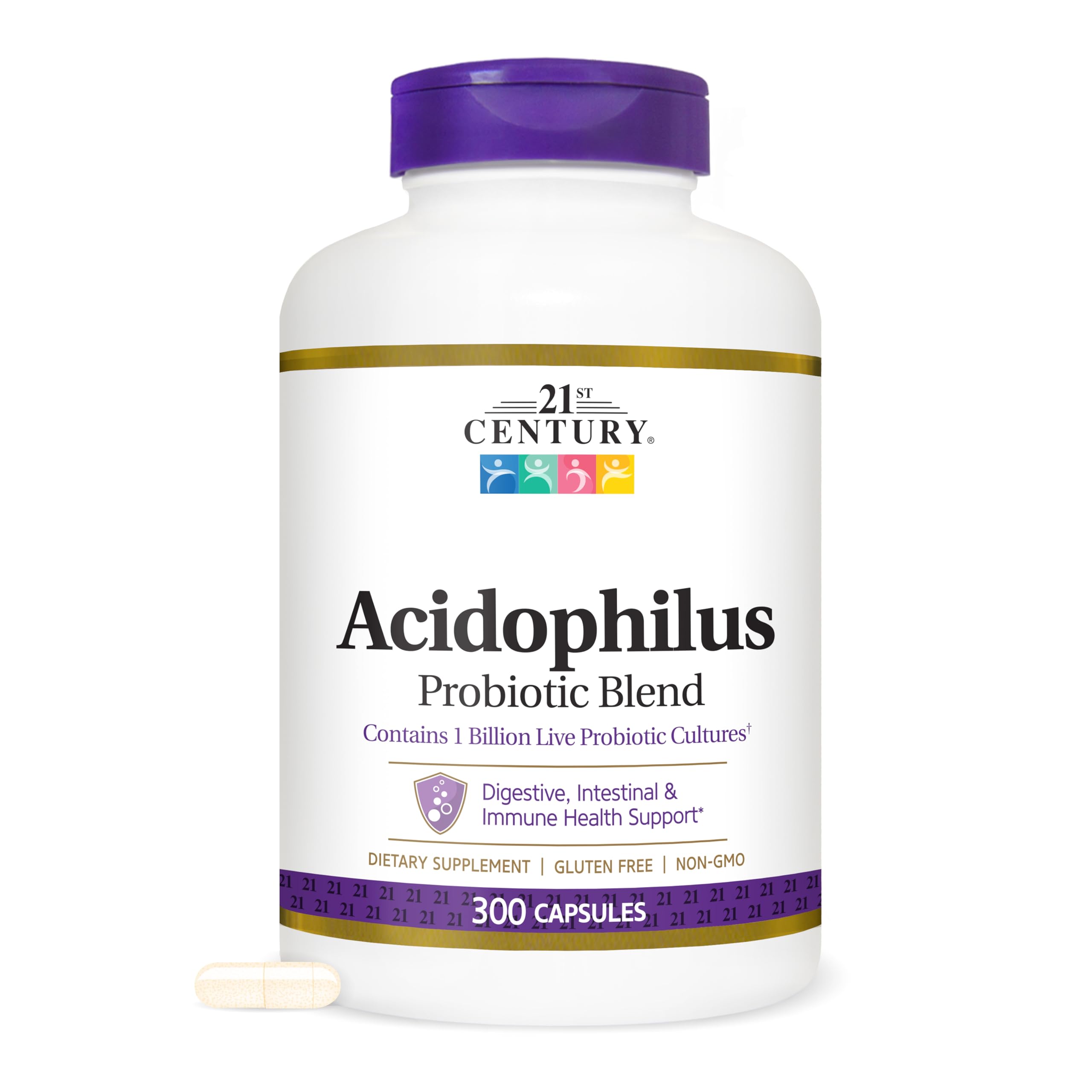 21st Century Acidophilus bottle label shows a trusted probiotic blend for daily gut balance