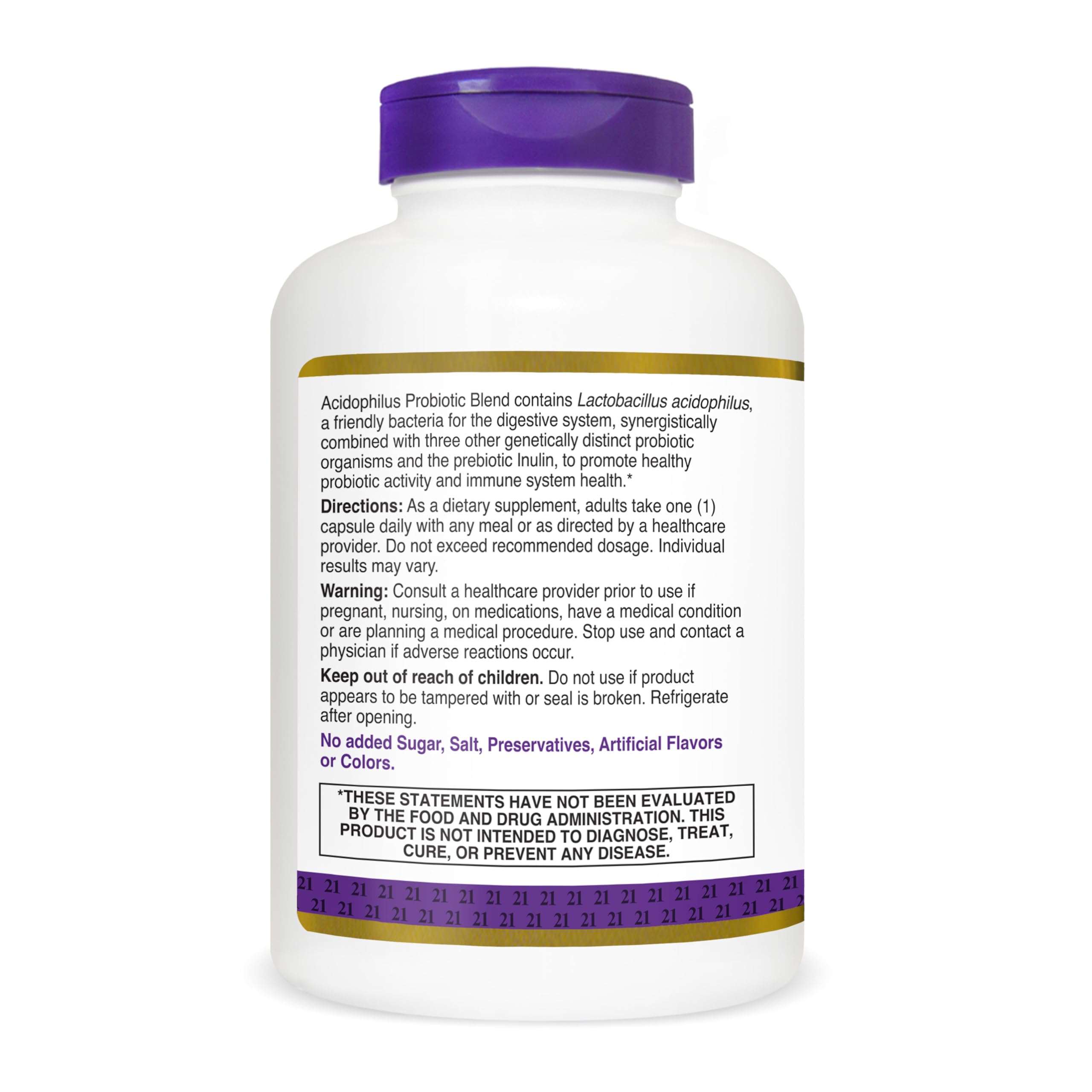 21st Century Acidophilus daily-use bottle promotes simple daily health habit