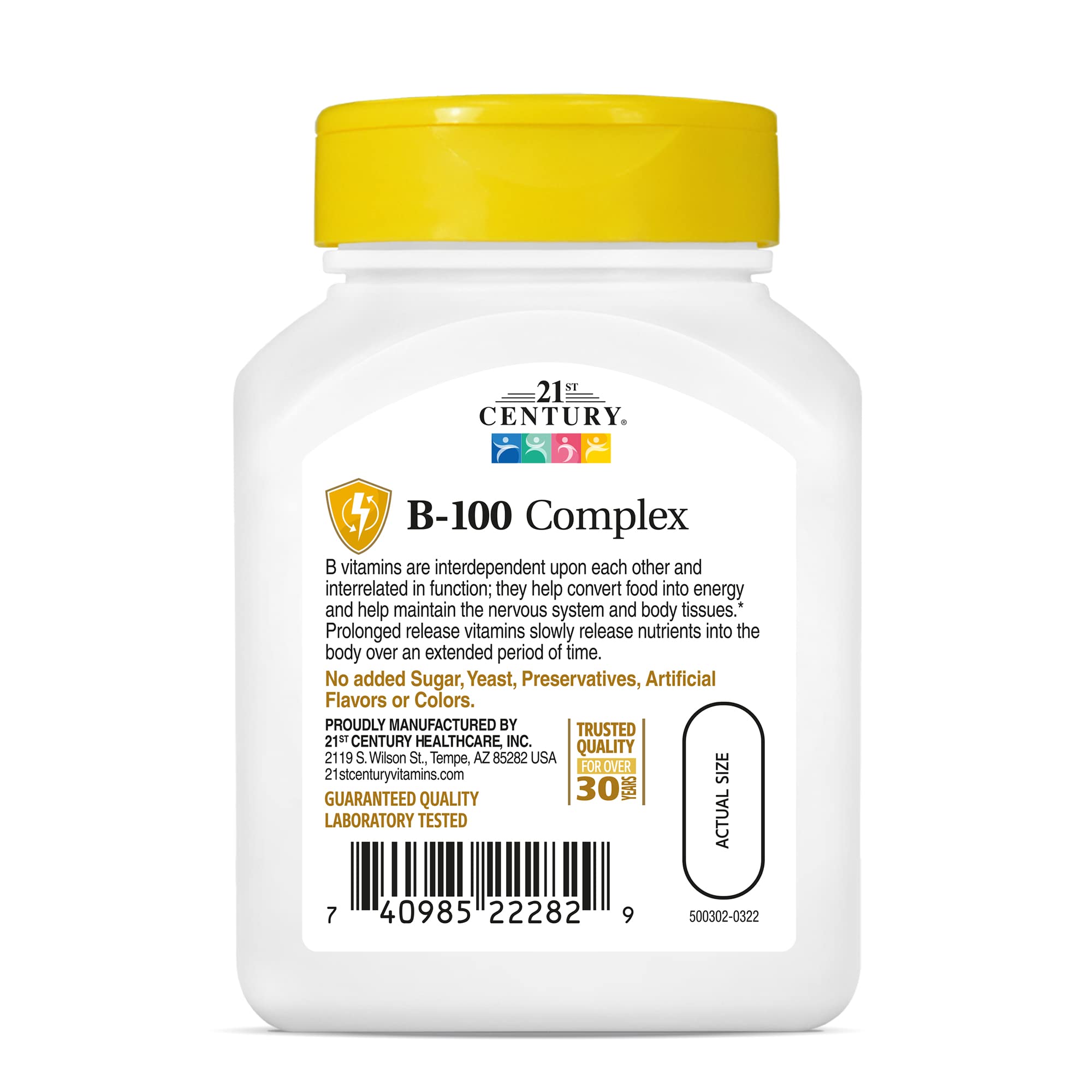 21st Century B-100 Complex caplets packaging-label emphasizing gluten-free formula
